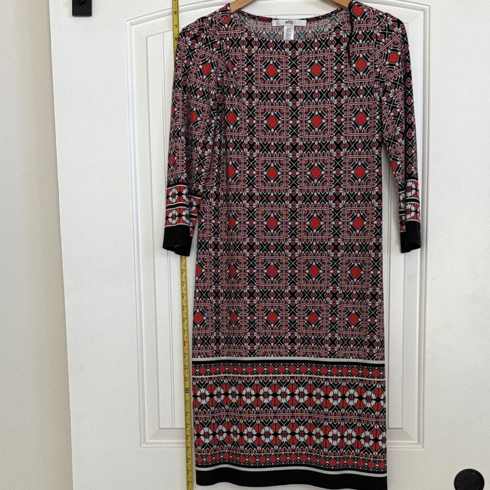 Geometric Patterned Dress - Red and Black